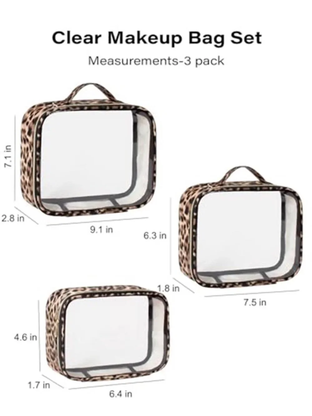3 Pack Clear Toiletry Bag for Women TSA Approved Organizer for Travel Size